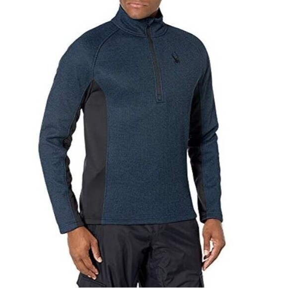 Spyder Other - NWT Spyder Men's Jacket Sweater Outbound Half Zip Knit Stretch Blue Den Blk sz M